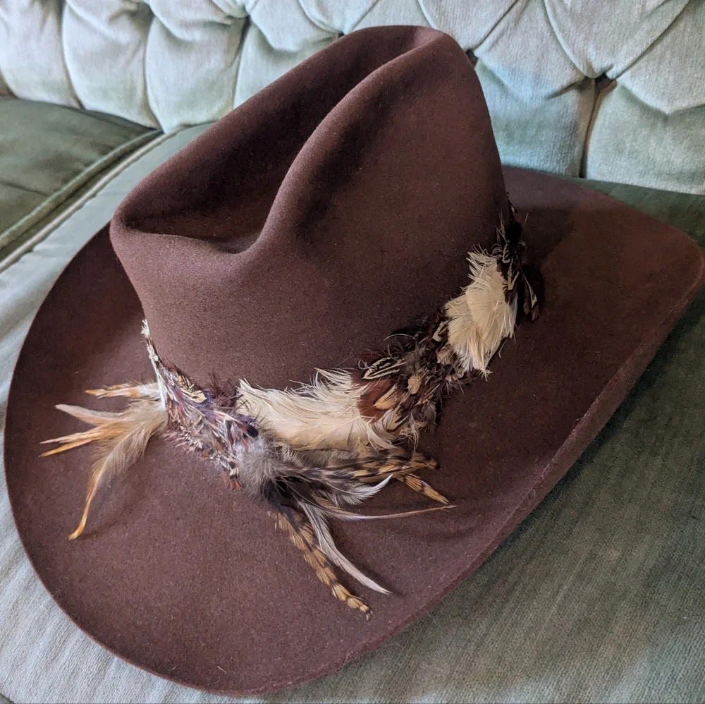 Vintage Resistol Stetson Brown Feather Western Cowboy Hat Self Conforming 7 3/8